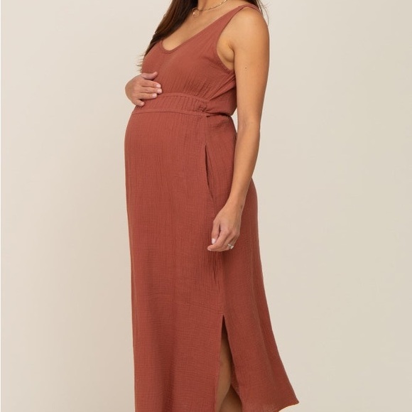 Pinkblush Maternity Orange Sleeveless Wrap Midi Dress - Picture 1 of 6
